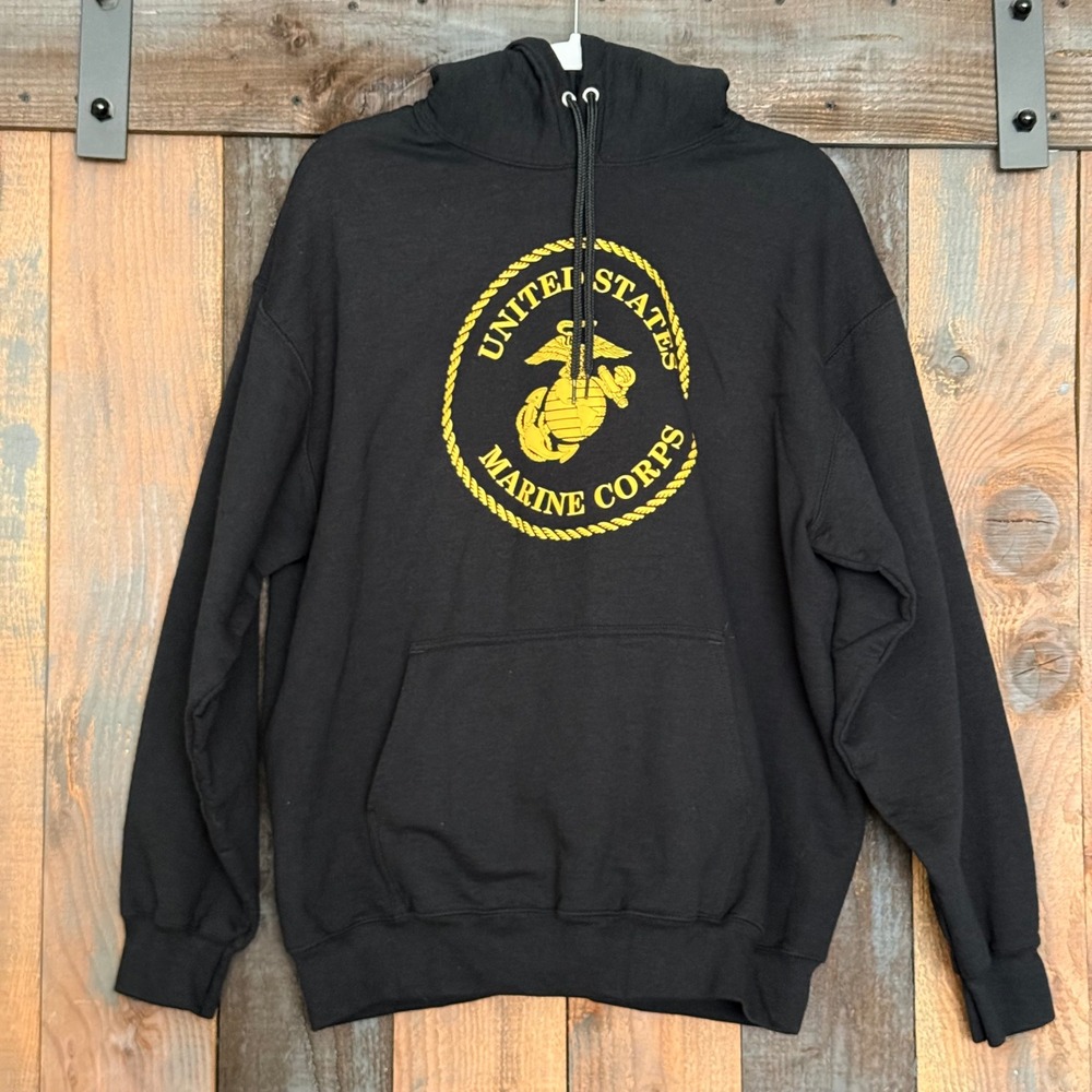 Port & Company USMC Marine Corps Hoodie Mens XL Black Core Fleece‎ Sweatshirt